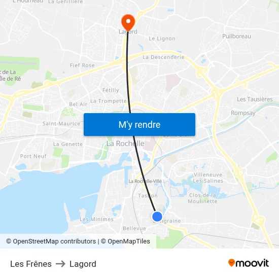 Les Frênes to Lagord map