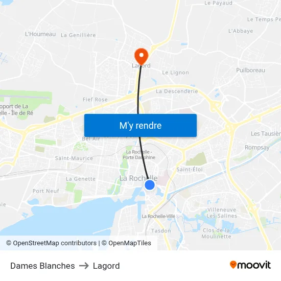 Dames Blanches to Lagord map