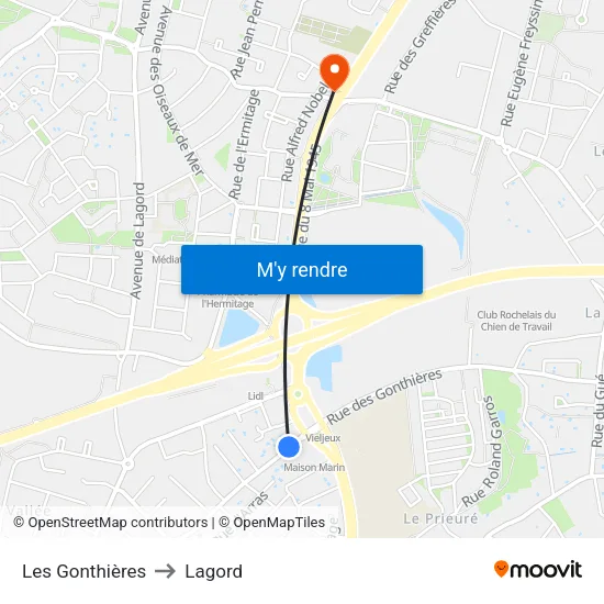 Les Gonthières to Lagord map