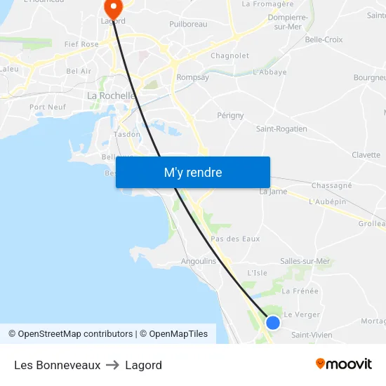 Les Bonneveaux to Lagord map