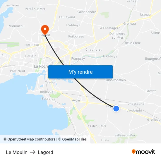 Le Moulin to Lagord map