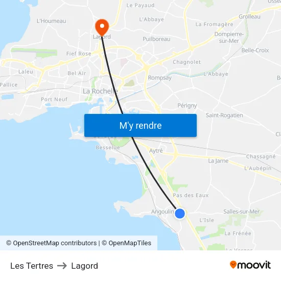 Les Tertres to Lagord map