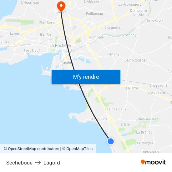 Sècheboue to Lagord map