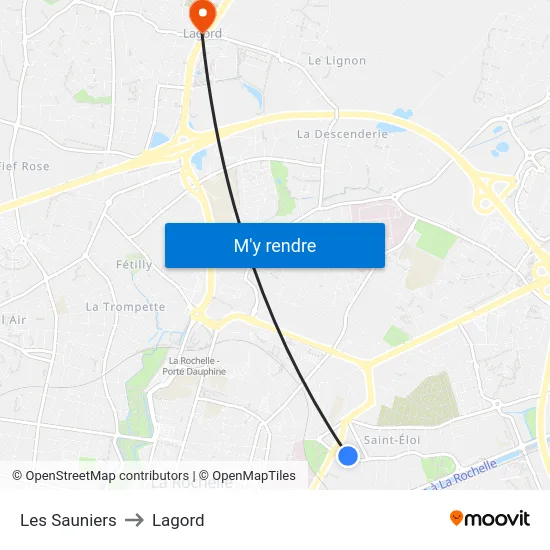 Les Sauniers to Lagord map