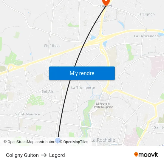 Coligny Guiton to Lagord map