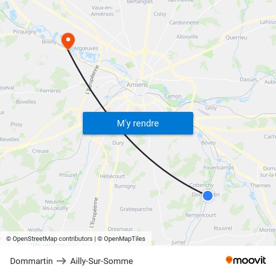 Dommartin to Ailly-Sur-Somme map