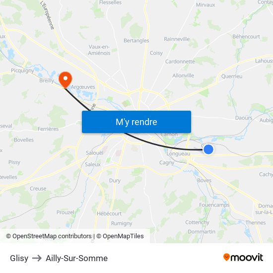 Glisy to Ailly-Sur-Somme map