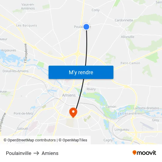 Poulainville to Amiens map