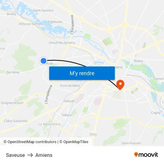 Saveuse to Amiens map