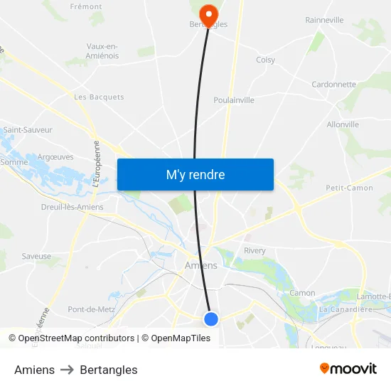 Amiens to Bertangles map