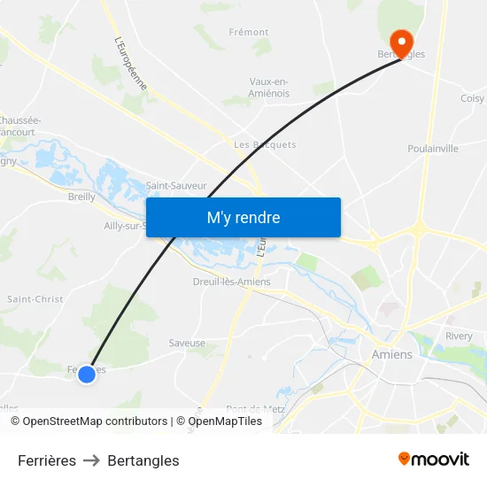 Ferrières to Bertangles map