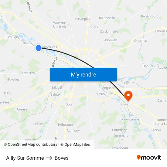 Ailly-Sur-Somme to Boves map