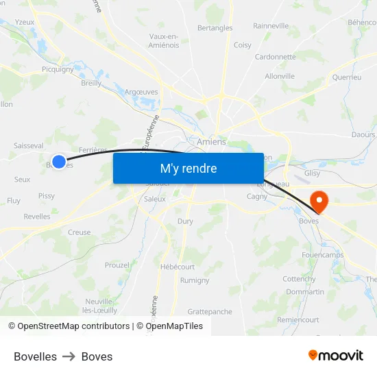 Bovelles to Boves map