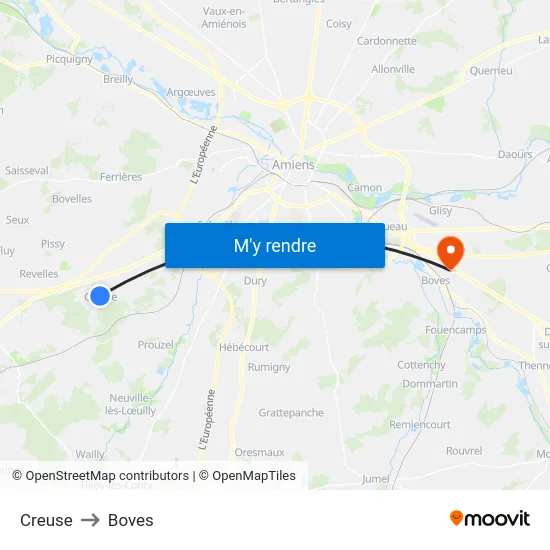 Creuse to Boves map