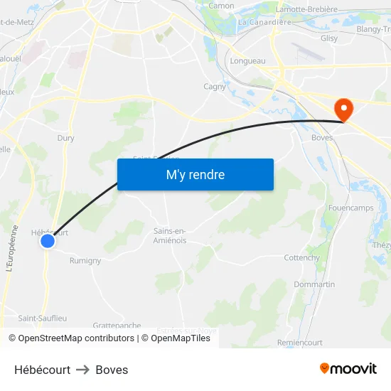 Hébécourt to Boves map