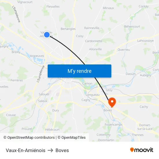 Vaux-En-Amiénois to Boves map