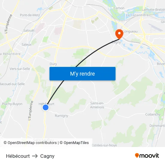 Hébécourt to Cagny map
