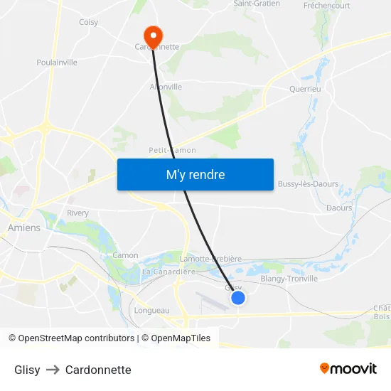 Glisy to Cardonnette map