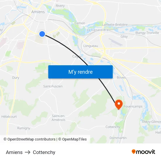 Amiens to Cottenchy map