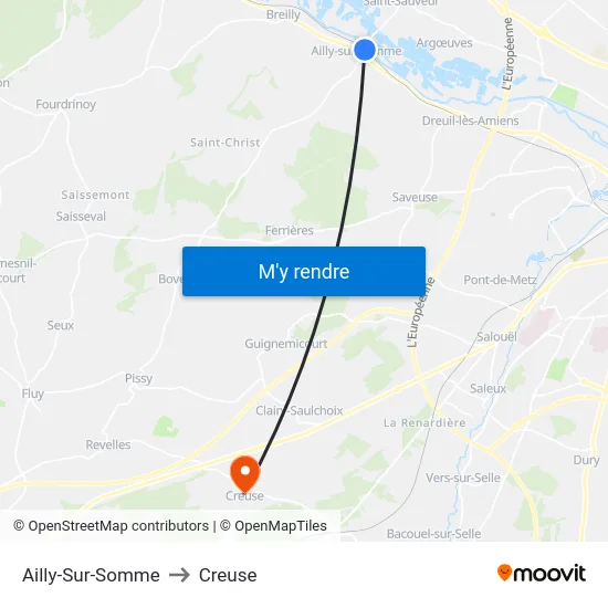 Ailly-Sur-Somme to Creuse map