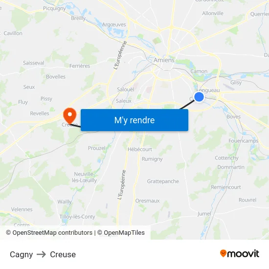 Cagny to Creuse map
