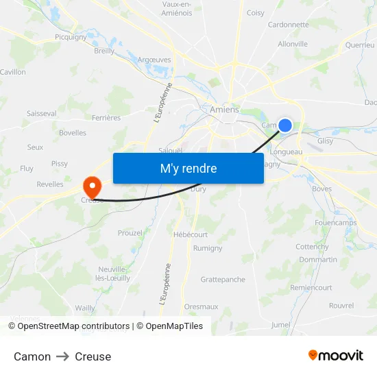 Camon to Creuse map