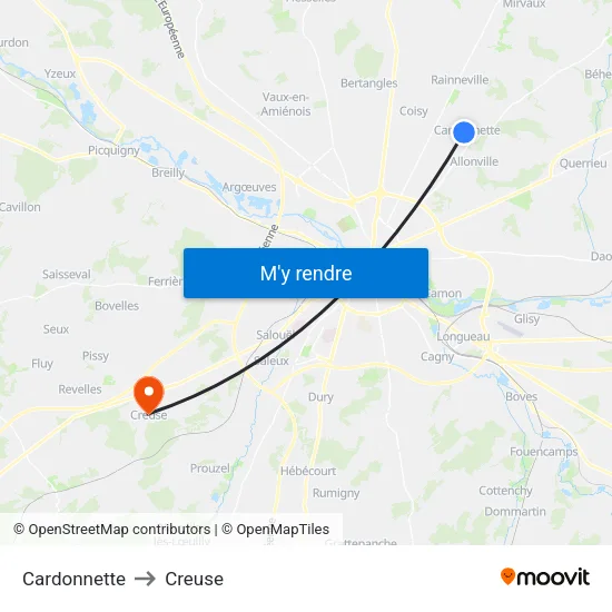 Cardonnette to Creuse map