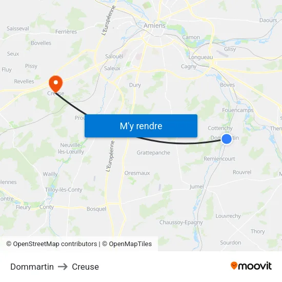 Dommartin to Creuse map
