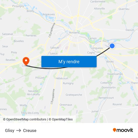 Glisy to Creuse map