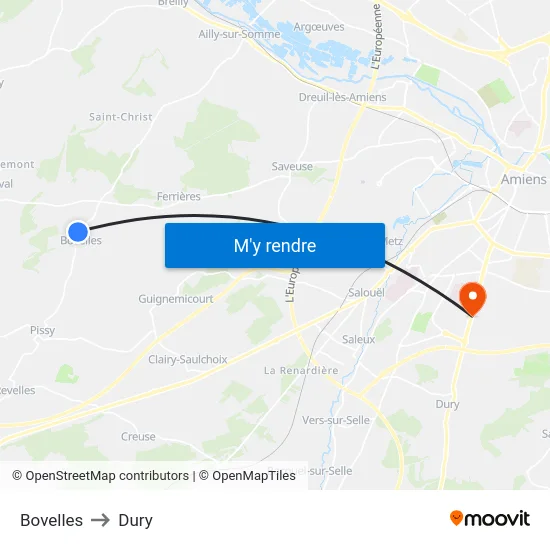 Bovelles to Dury map