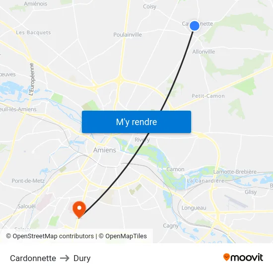 Cardonnette to Dury map