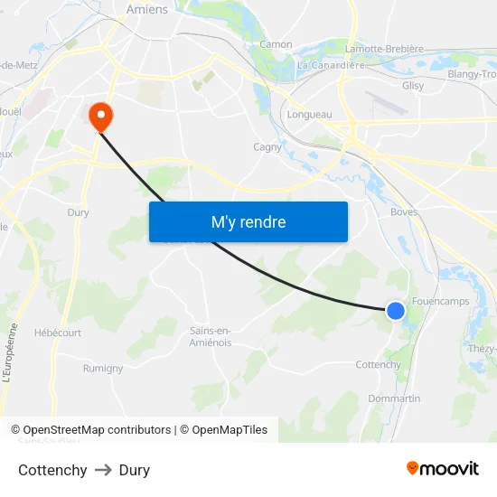 Cottenchy to Dury map