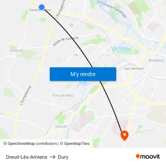 Dreuil-Lès-Amiens to Dury map