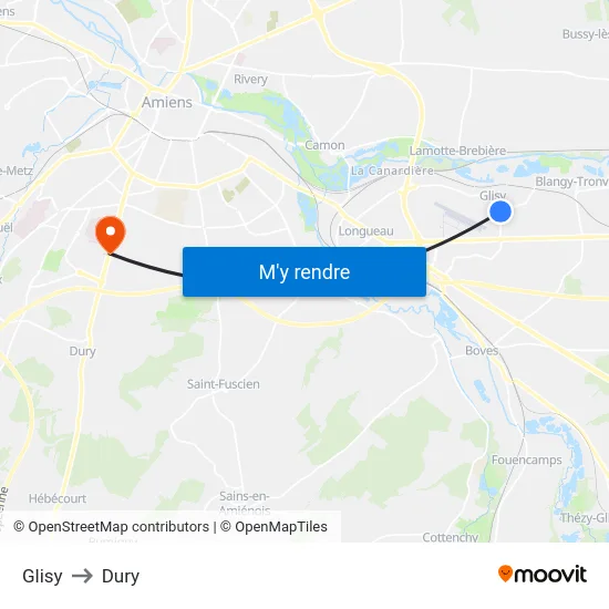 Glisy to Dury map