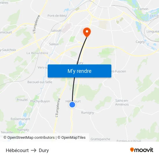 Hébécourt to Dury map