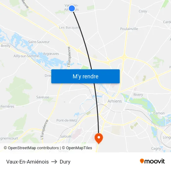 Vaux-En-Amiénois to Dury map