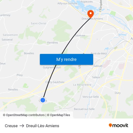 Creuse to Dreuil-Lès-Amiens map