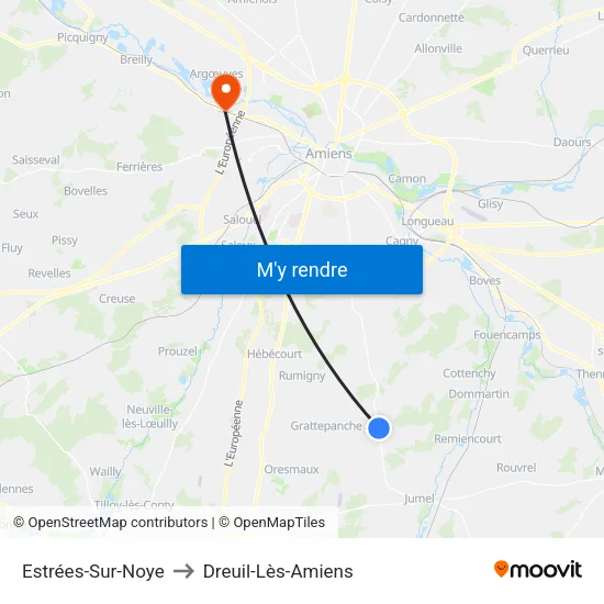 Estrées-Sur-Noye to Dreuil-Lès-Amiens map