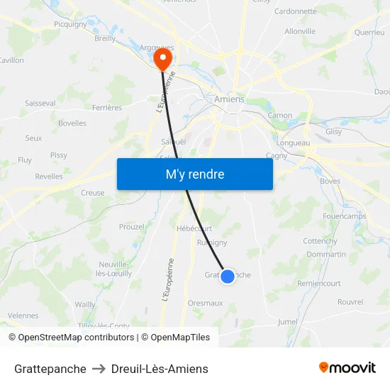 Grattepanche to Dreuil-Lès-Amiens map
