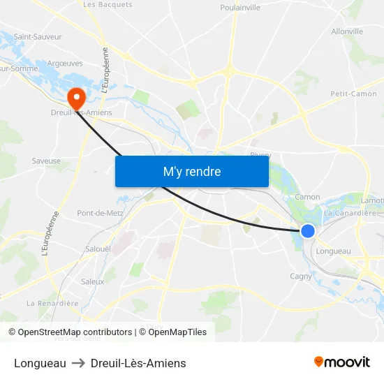 Longueau to Dreuil-Lès-Amiens map