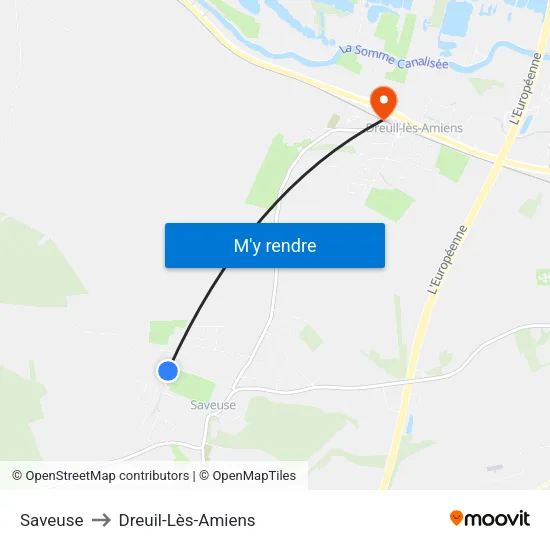 Saveuse to Dreuil-Lès-Amiens map
