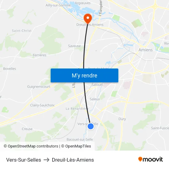 Vers-Sur-Selles to Dreuil-Lès-Amiens map