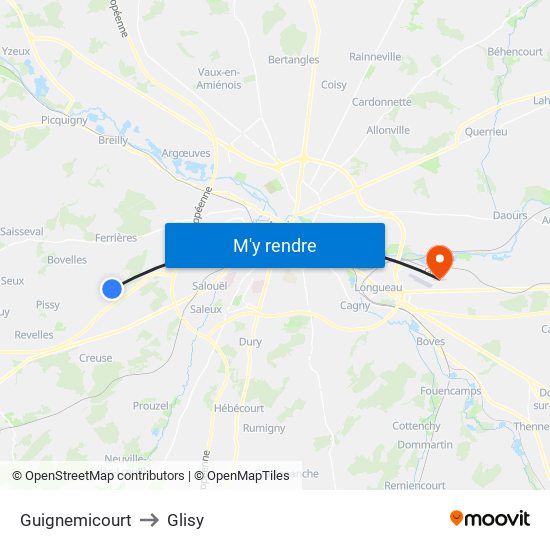 Guignemicourt to Glisy map