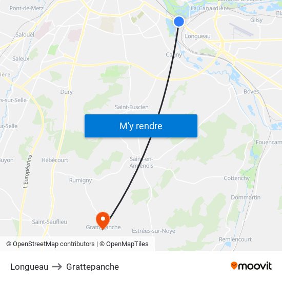Longueau to Grattepanche map