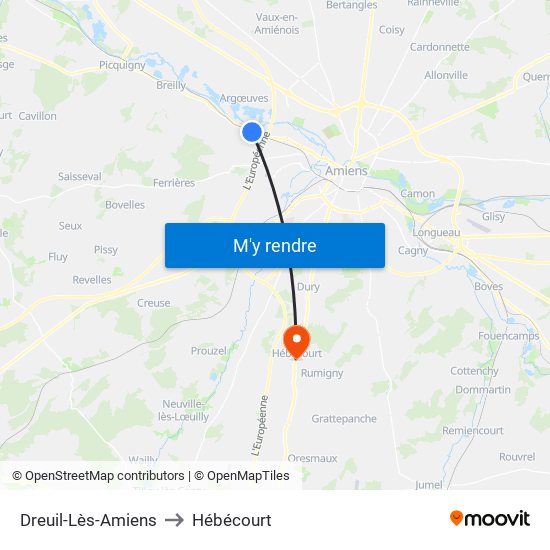 Dreuil-Lès-Amiens to Hébécourt map