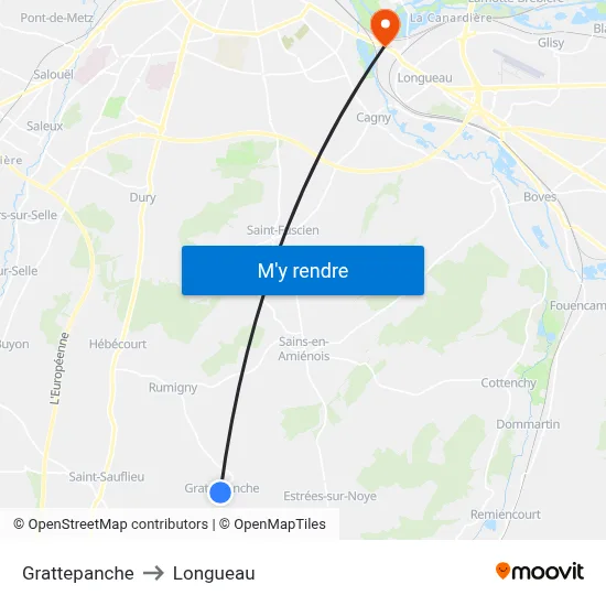 Grattepanche to Longueau map