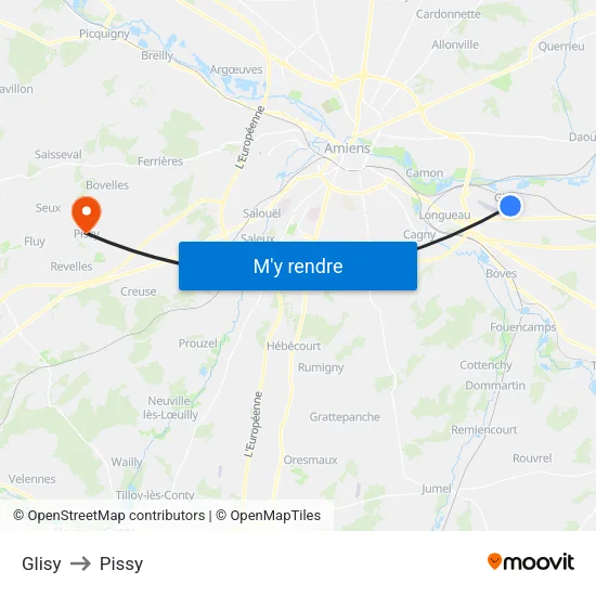 Glisy to Pissy map
