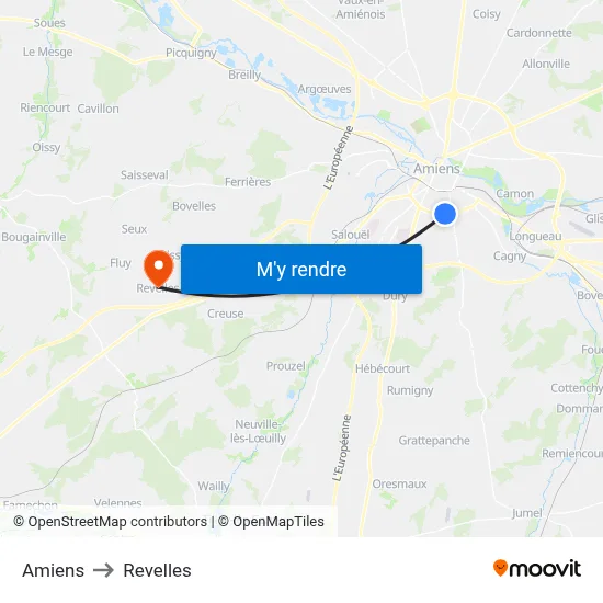 Amiens to Revelles map