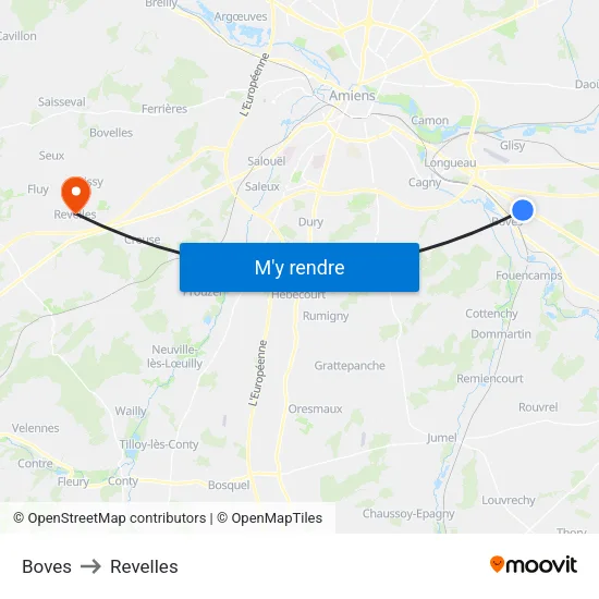 Boves to Revelles map