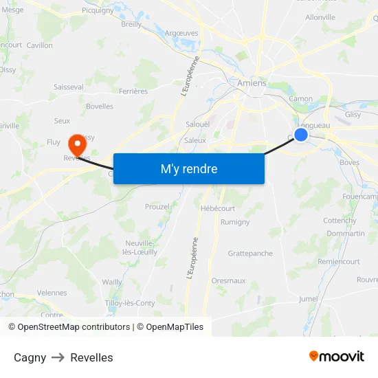 Cagny to Revelles map